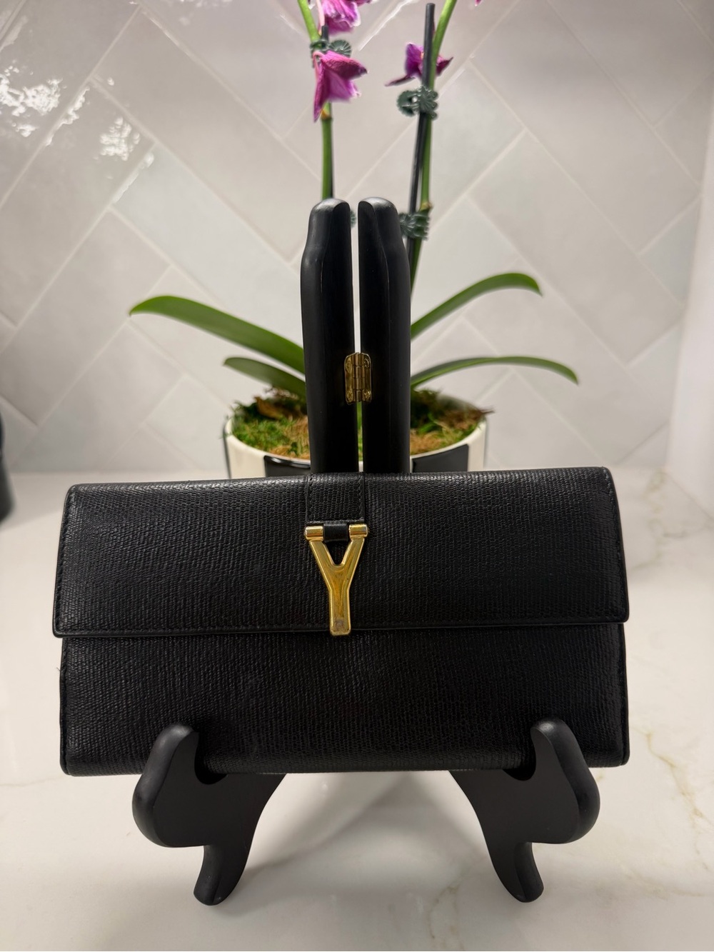 Authentic YSL Y-Ligne Black Wallet & Dust Bag